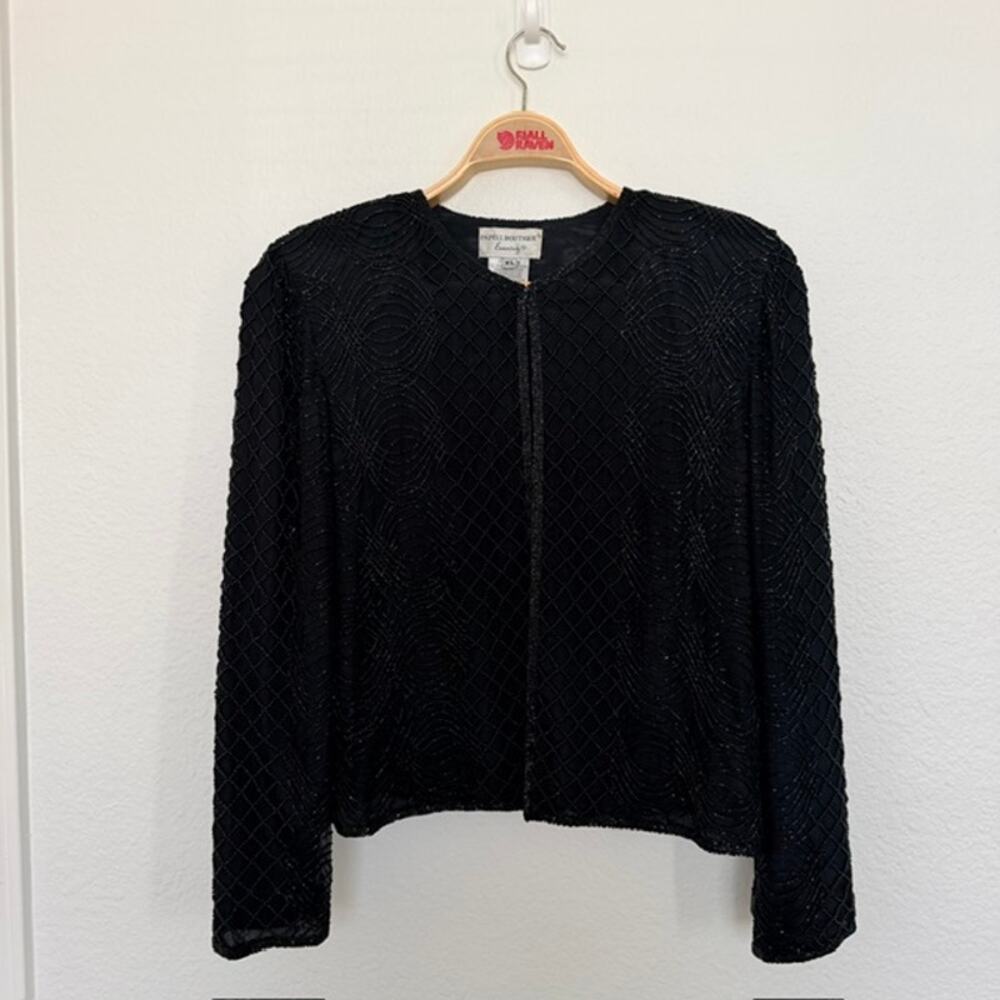 Papell‎ Boutique Evening Jacket Black Silk Beaded Lined Vintage Women's XL